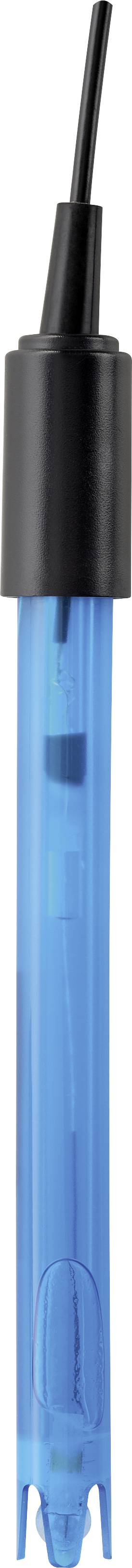 Een lange, blauwe pH-sensor met een zwarte dop en kabel, geschikt voor nauwkeurige pH-metingen in vloeistoffen.