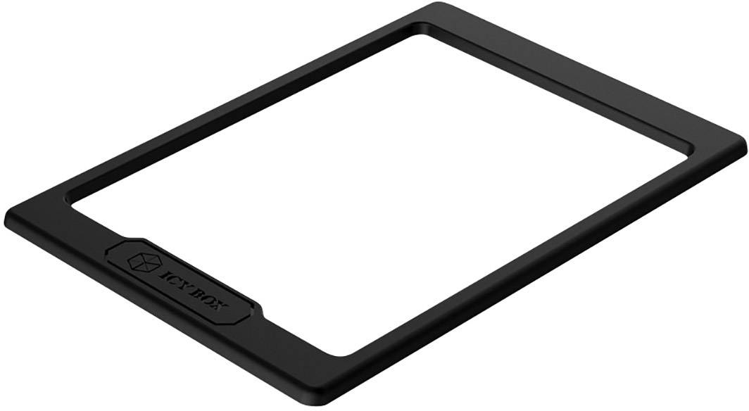 Een rechthoekig zwart frame met afgeronde hoeken, mogelijk een behuizing of houder, op een witte achtergrond.