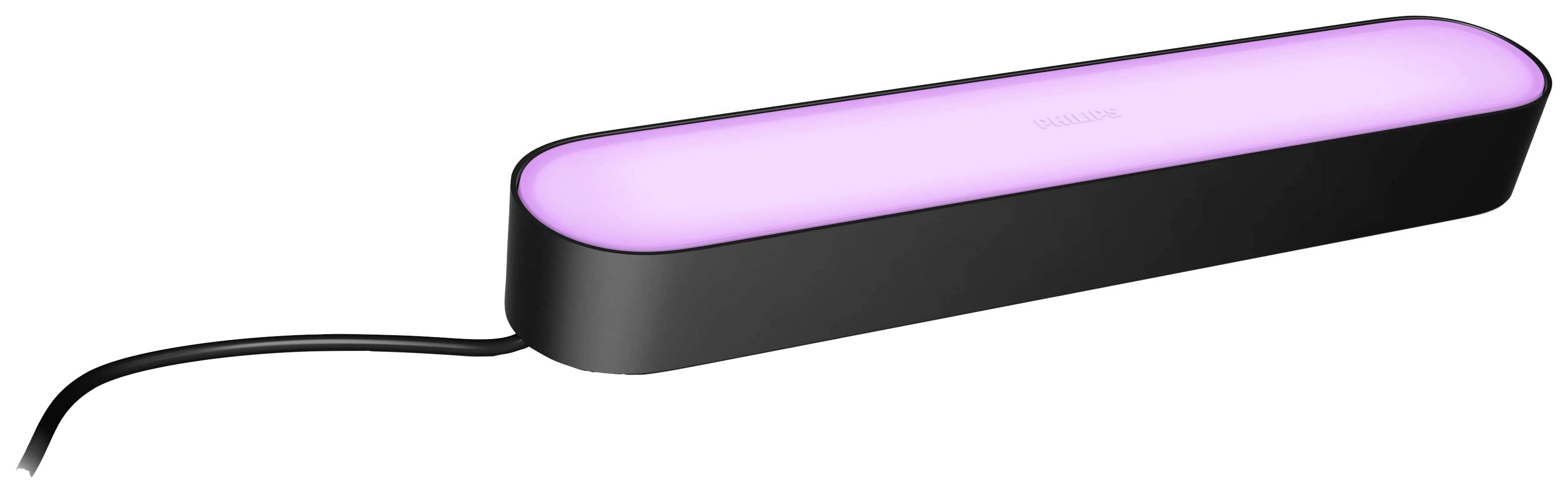 Zwarte, langwerpige LED-lamp met roze licht, geschikt voor indirecte verlichting en accent in moderne leefruimtes.