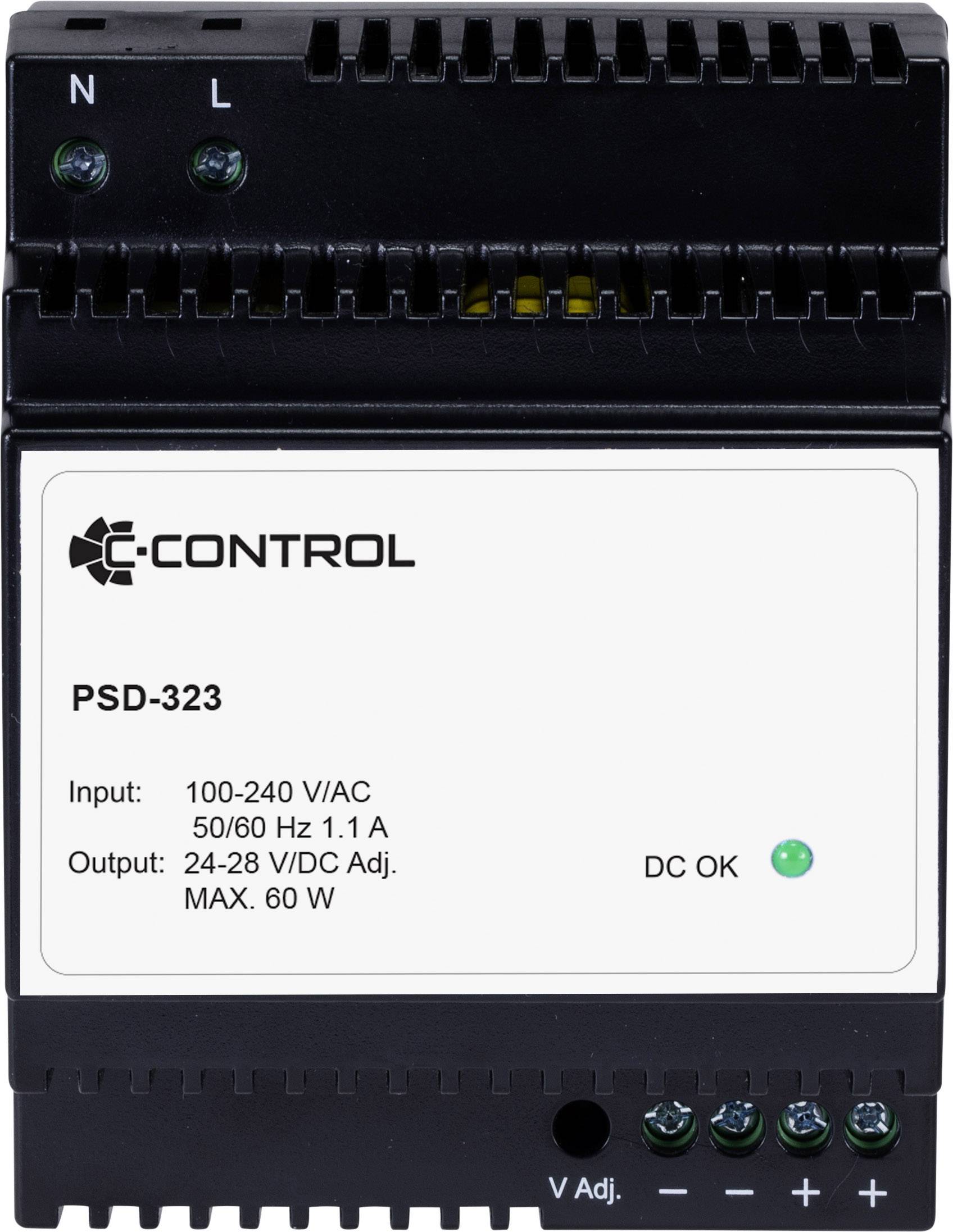 C-Control PSD-323 DIN-rail netvoeding Verbruik (stand-by) 0.3 W 24 V/DC 2.5 A 60 W Aantal uitgangen: 1 x Inhoud: 1 stuk(s)
