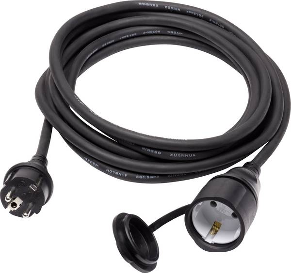Sygonix SY-5044440 Stroom Verlengkabel  16 A Zwart 5.00 m H07RN-F 3G 1,5 mm²