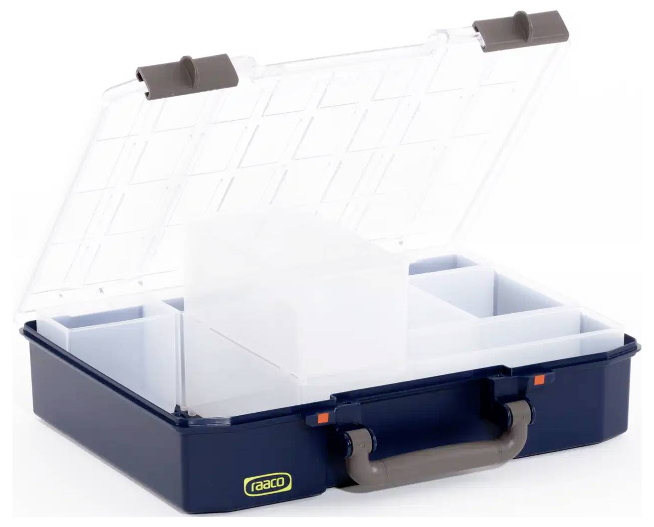raaco CarryLite 80 4x8-9 Assortimentskoffer (l x b x h) 278 x 337 x 79 mm Aantal vakken: 9 Incl. handgreep Box Inhoud 1 -2