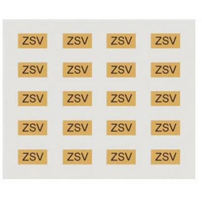 Een vel met meerdere identieke stickers, elk met de zwarte afkorting 'ZSV' op een oranje achtergrond.
