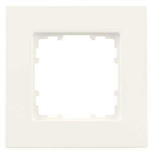 Beige kunststof stopcontactframe, vierkant, minimalistisch ontworpen.