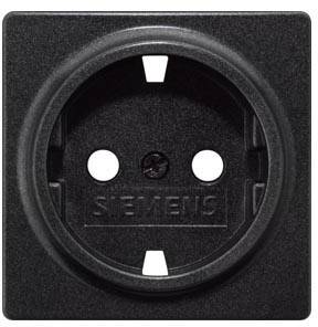 Zwarte wandcontactdoos van Siemens met twee ronde openingen en aardingscontacten.
