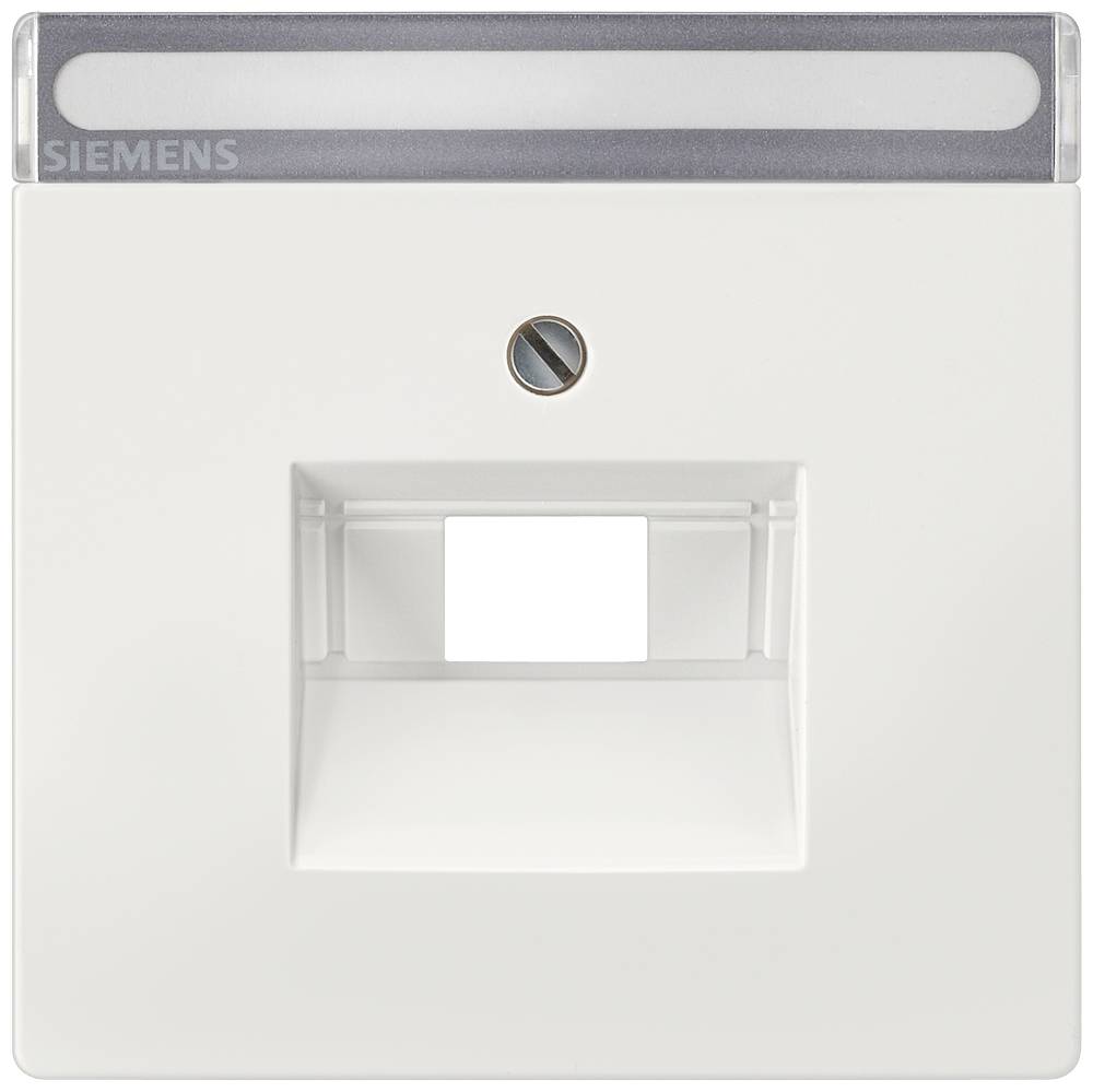 Witte wandcontactdoos van Siemens met een vierkante opening in het midden en een zilveren schroef daarboven.
