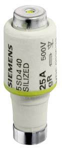 Een witte Siemens-zekering, model 5SD440, met de opdruk '25A, 500V'. Component voor energiesystemen ter elektrische beveiliging.