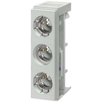 Een grijze keramische voet voor drie gloeilampen, verticaal gerangschikt, met metalen contacten. Geschikt voor industriële verlichting.