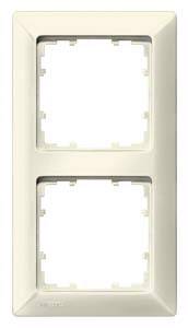 Dubbel kunststof afdekraam voor twee lichtschakelaars of stopcontacten, rechthoekige vorm, crèmekleurig. Ideaal voor wandmontage.