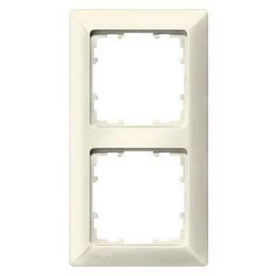 Dubbel kunststof afdekraam voor twee lichtschakelaars of stopcontacten, rechthoekige vorm, crèmekleurig. Ideaal voor wandmontage.