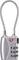 Zilveren cijferslot met draaibare wielen voor de cijfercombinatie en een kabelbeugel. Ideaal voor koffers of tassen.