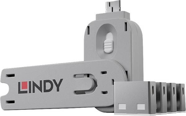 LINDY USB Port Lock + Key USB-A-poortslot Set van 4 stuks Wit Sleutelslot Incl. 1 sleutel