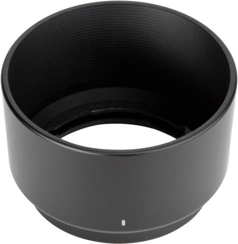 Zwarte ronde zonnekap met geribbeld binnenoppervlak, bedoeld om lensreflecties bij cameralobjektieven te verminderen.