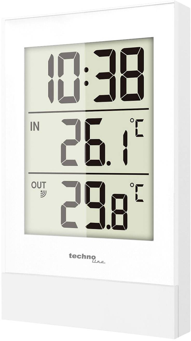 Digitale weerstation toont tijd '10:38', binnentemperatuur '26,1°C' en buitentemperatuur '29,8°C'.