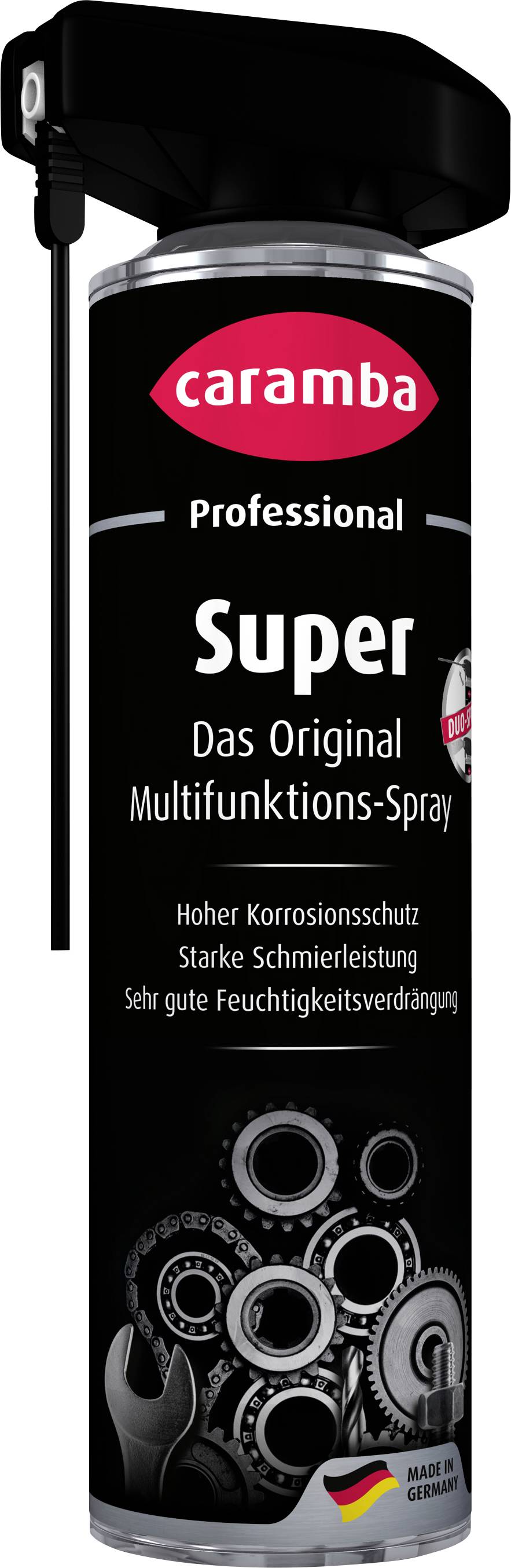 Caramba Professioneel Super multifunctionele spuitbus met sproeibuis, gelabeld als origineel multifunctioneel spray voor roestbescherming, smering en waterverdringing.