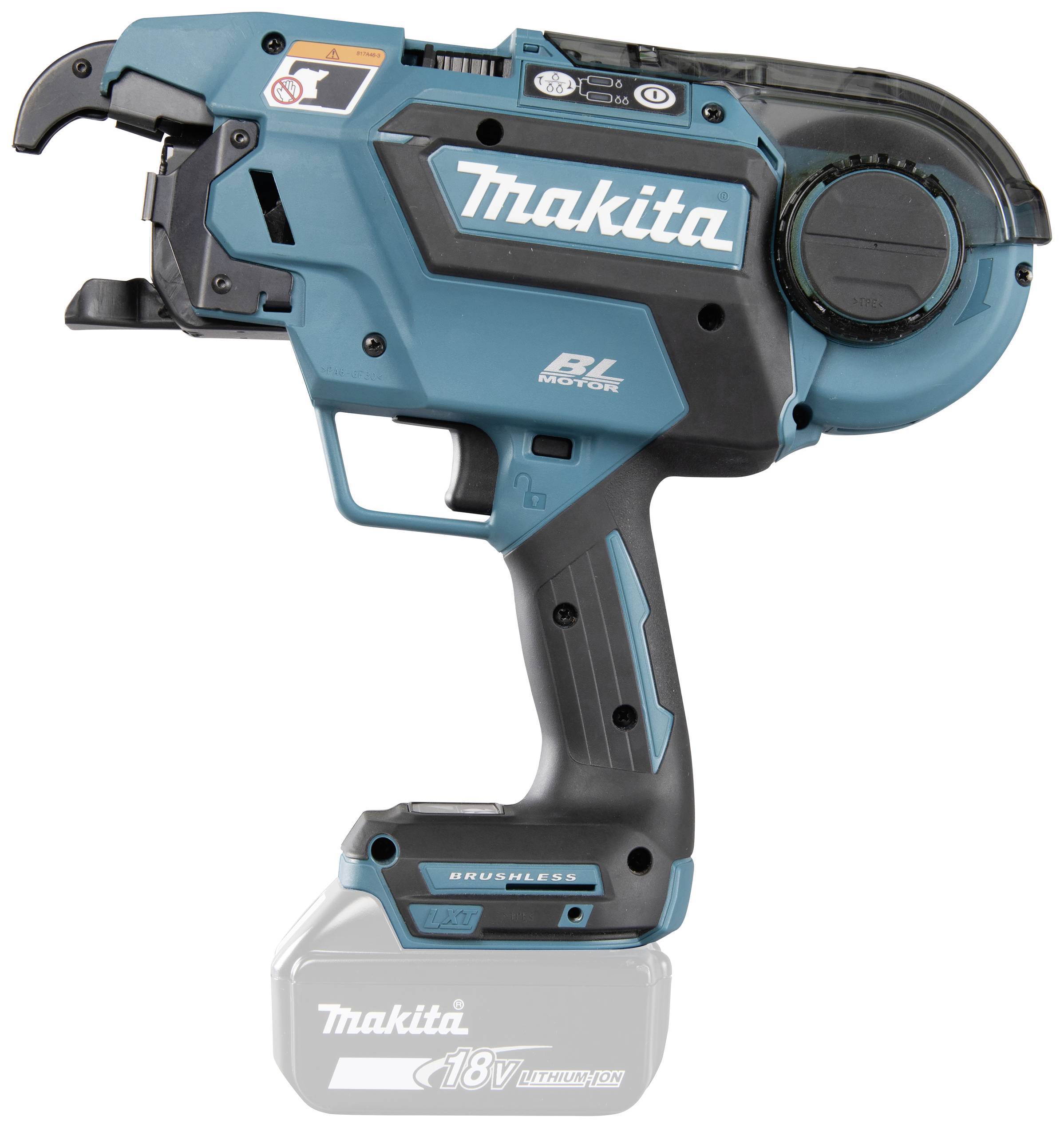 Accubetanede kabelstroomtang van Makita, model 18V, BL-motor, met ergonomische handgreep voor bouw- en montagewerkzaamheden.