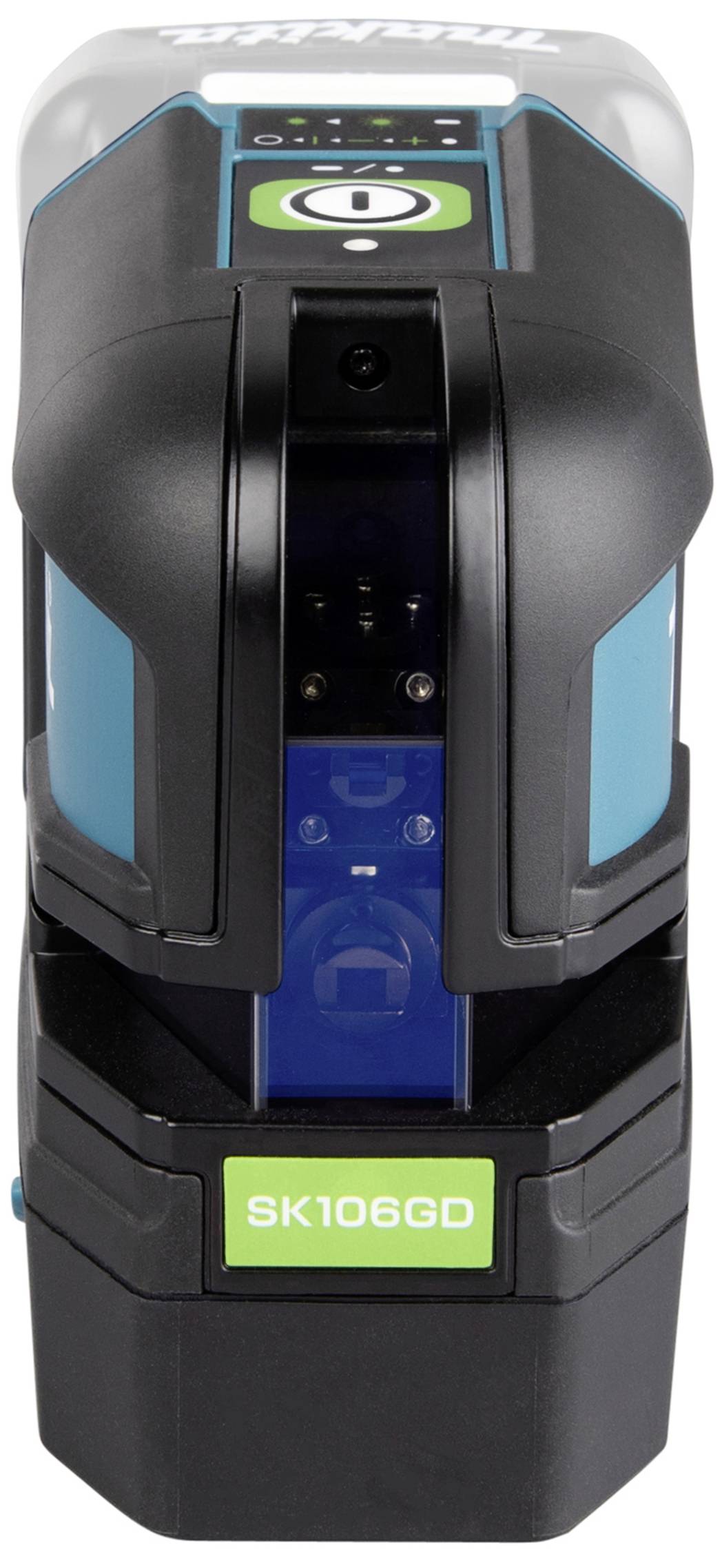 Een blauwe en zwarte elektronische laser met een groen label 'SK106GD'.