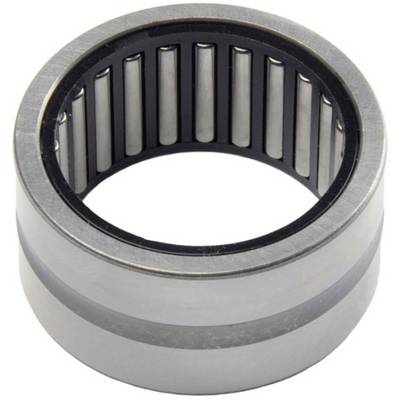 Een metalen naaldrollager met cilindrische vorm, bovenaanzicht toont gelijkmatig gerangschikte rollen, gebruikt in mechanische apparaten.
