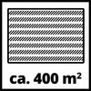Een grafiek toont een rechthoekig gearceerd veld met de aanduiding 'ca. 400 m²'.