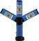 Een blauwe LED-zaklamp met drie opvouwbare lichtarmen in U-vorm. Elke arm heeft een LED-lens in het midden.
