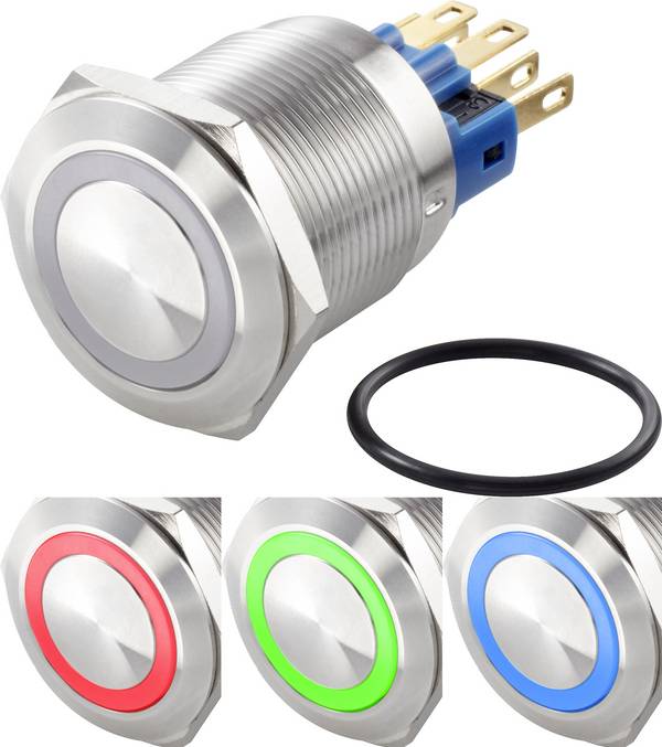 TRU COMPONENTS TC-7494644 Vandalismebestendige drukschakelaar 250 V/AC 3 A 1x uit/aan Continu Rood, Groen, Blauw, RGB IP65 1 stuk(s)