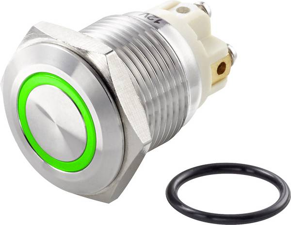 TRU COMPONENTS TC-7494692 TC-GQ16F-10E/L/G/12V/S Vandalismebestendige druktoets 48 V/DC 2 A 1x uit/(aan) Moment Groen IP65 1 stuk(s)