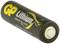 Een zwarte lithium-batterij met een geel 'GP' logo en de slogan 'breaks the limits'. Hij heeft een typische cilindrische AA-vorm.