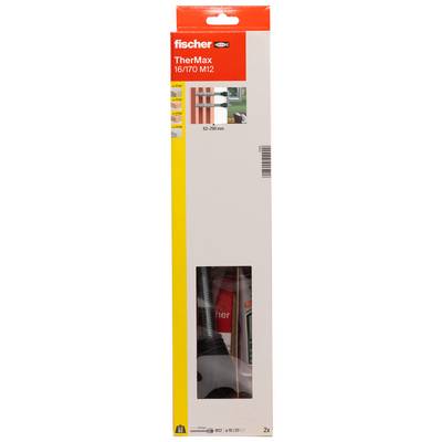 Verpakking voor fischer TherMax 16/170 M12 wandmontage-ankers, met een productvenster en groottebereik 62-290 mm, 2 stuks.