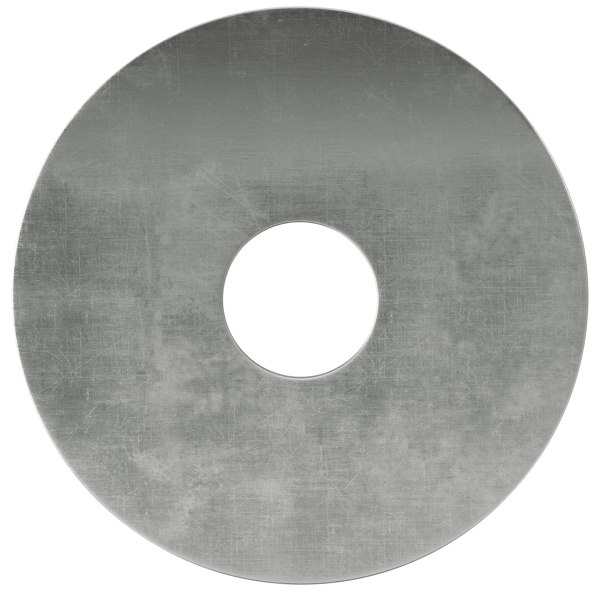 Grijze metalen sluitring of platte ring met een centraal gat op een witte achtergrond.
