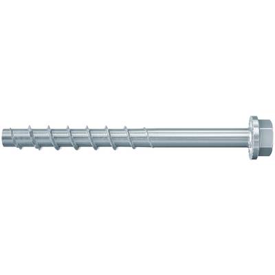 Een zilverkleurige metalen bout of schroef met schroefdraad, horizontaal weergegeven op een witte achtergrond, met een zeshoekige kop aan de rechterkant.