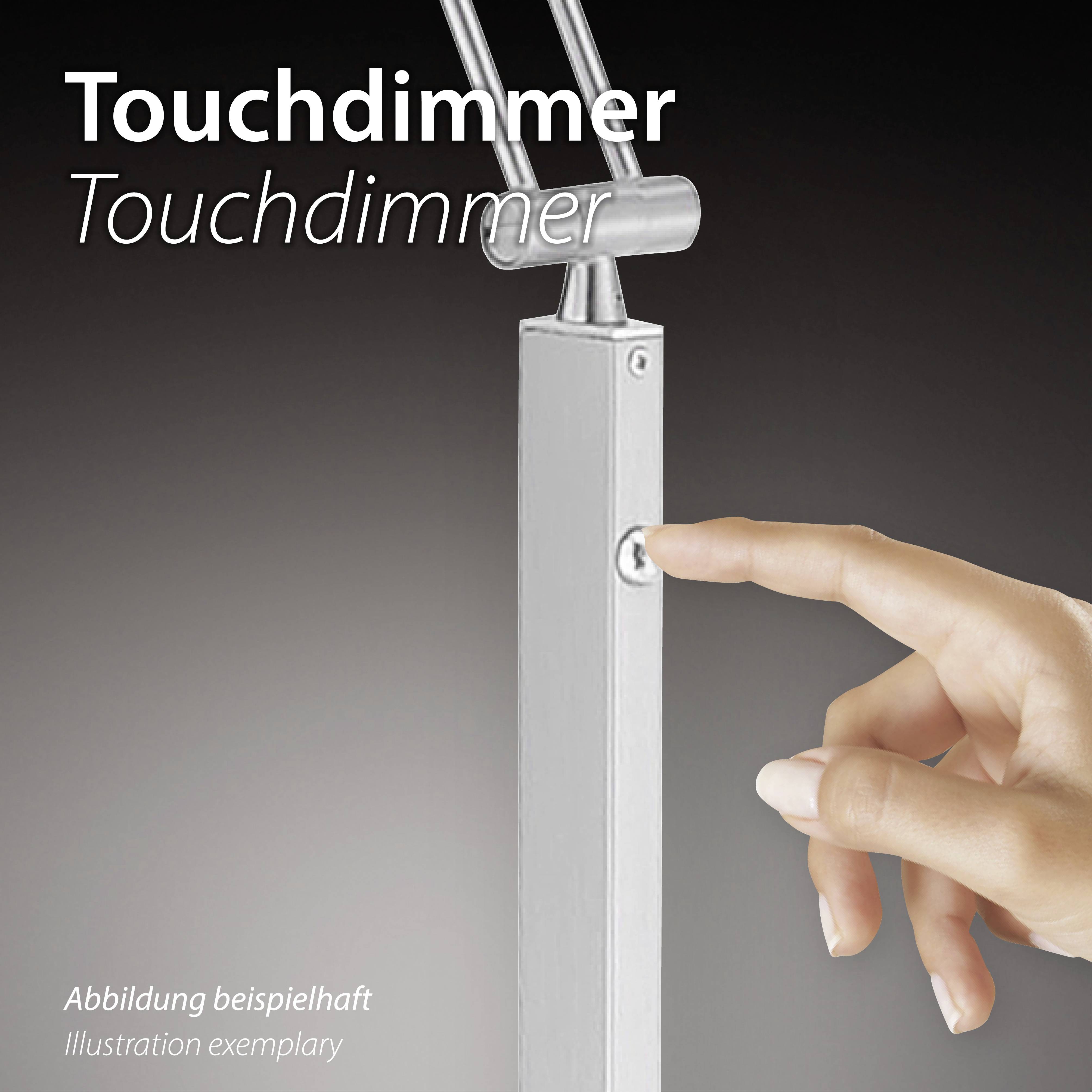 'Hand raakt de touchdimmer van een lampschakelaar.'