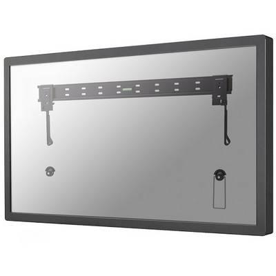 Platte wandsteun met horizontale rail en haken voor het bevestigen van een beeldscherm of televisie aan de muur.
