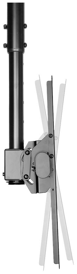 Een mechanisme van metaal met een verticale stang en een draaibare horizontale arm, dat een flexibele instelling mogelijk maakt.