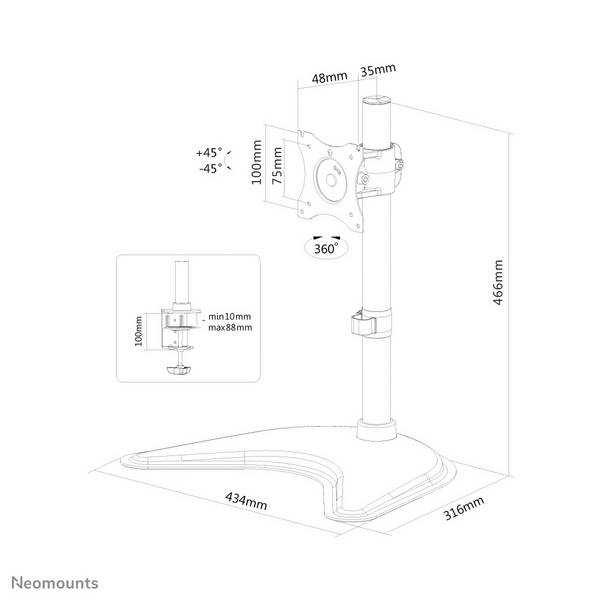 Neomounts NM-D335BLACK  Tafelbeugel voor monitor 25,4 cm (10") - 76,2 cm (30") Kantelbaar, Zwenkbaar Zwart