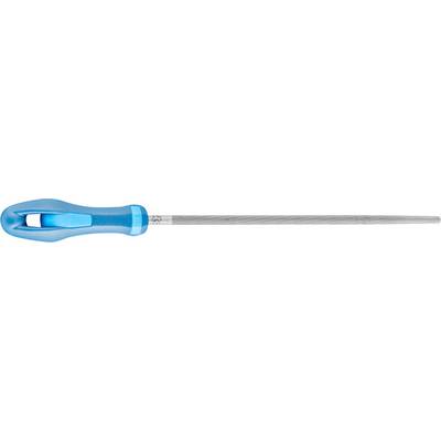 Een blauwe schroevendraaier met een lange, gegroefde metalen steel. Hij is geschikt voor het aandraaien of losdraaien van schroeven.