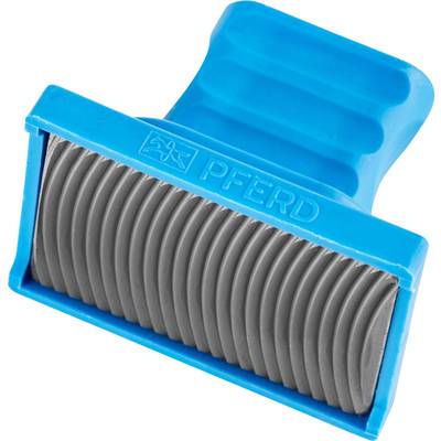 Blauwgroene rubberen greep met een golvende grijze oppervlakte. Zijdelingse opdruk 'PFERD'. Gereedschap voor oppervlaktebewerking.