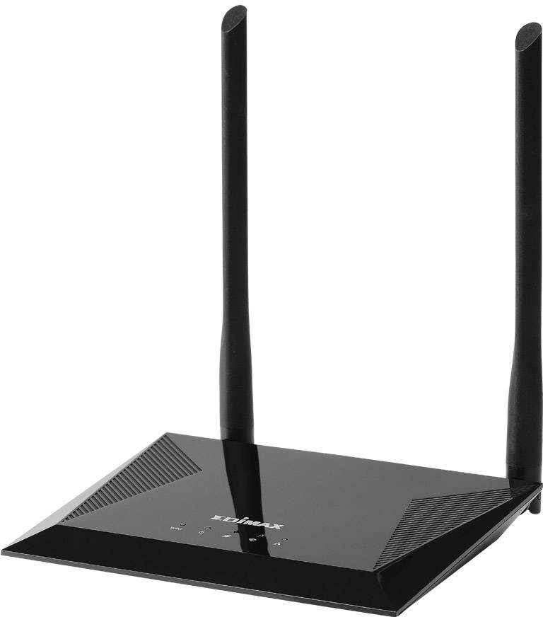 Een zwarte WLAN-router met twee antennes. Deze dient voor draadloze internetverbinding in een netwerk.