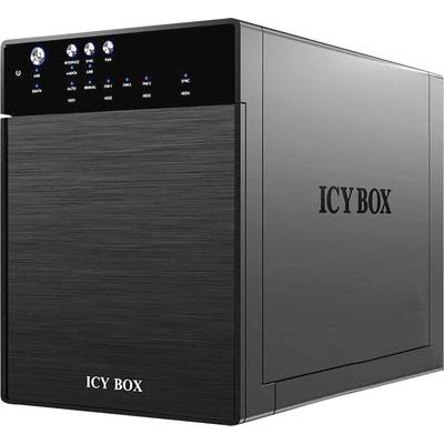Behuizing van het merk 'ICY BOX' voor externe harde schijven, zwart met glanzende afwerking. Geschikt voor het veilig opslaan en benaderen van gegevens.