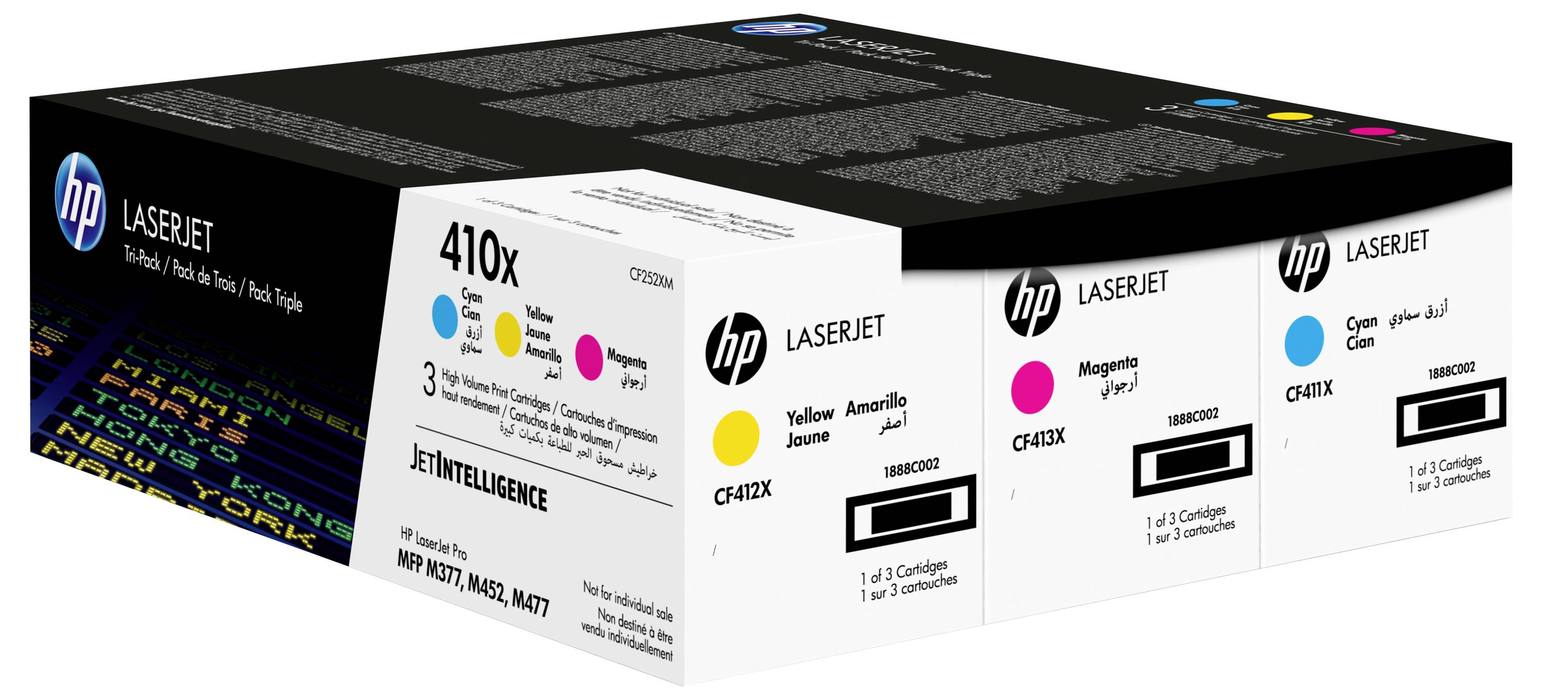 HP LaserJet 410X tonercartridge doosset met zwarte, cyaan, gele en magenta cartridges voor printers.