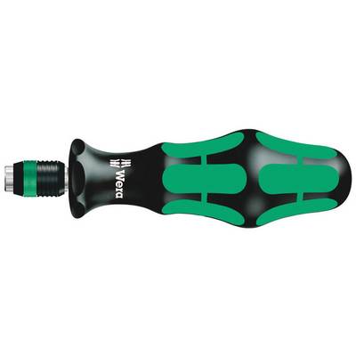 Schroevendraaierhandgreep met ergonomisch ontwerp van Wera, zwart-groen, met opdruk 'Wera'.