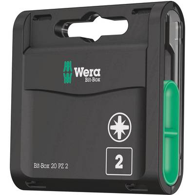 Zwarte Wera Bit-Box met turquoise accent, draagt het opschrift 'Bit-Box 20 PZ 2' en toont een sternsymbool met het getal '2'.