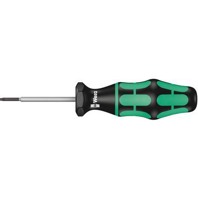 Een schroevendraaier met een zwarte en groene ergonomische handgreep, geproduceerd door Wera. De steel is vervaardigd uit metaal.