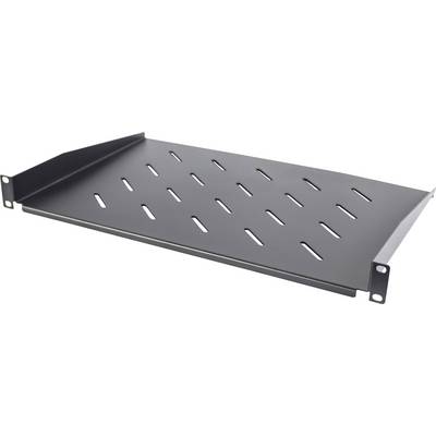 Metalen rekplank met zijdelingse bevestigingspunten en ventilatiesleuven, geschikt voor server- of elektronische rekken.