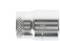 Metalen stopcontact close-up, toont linkerzijde met geprofileerde handgreep. Productdetailopname.