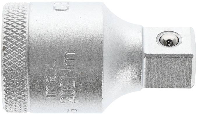Metalen gereedschapsadapter met geribbelde handgreep en vierkante aansluiting. Gravure 'max 202Nm' geeft de maximale belastbaarheid aan.