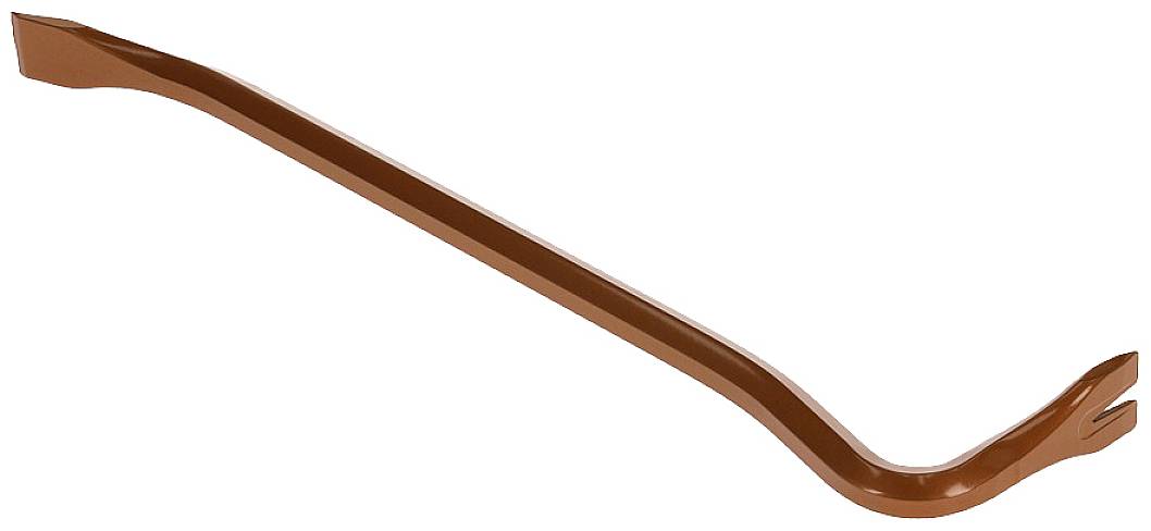 Metalen breekijzers in het rood, met een afgeplatte en een gebogen uiteinde, liggen op een witte achtergrond.