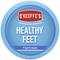Blik met O'Keeffe's 'Healthy Feet' voetcrème, blauw ontwerp, tekst 'HARDWORKING SKINCARE', Voor gezonde voetverzorging.