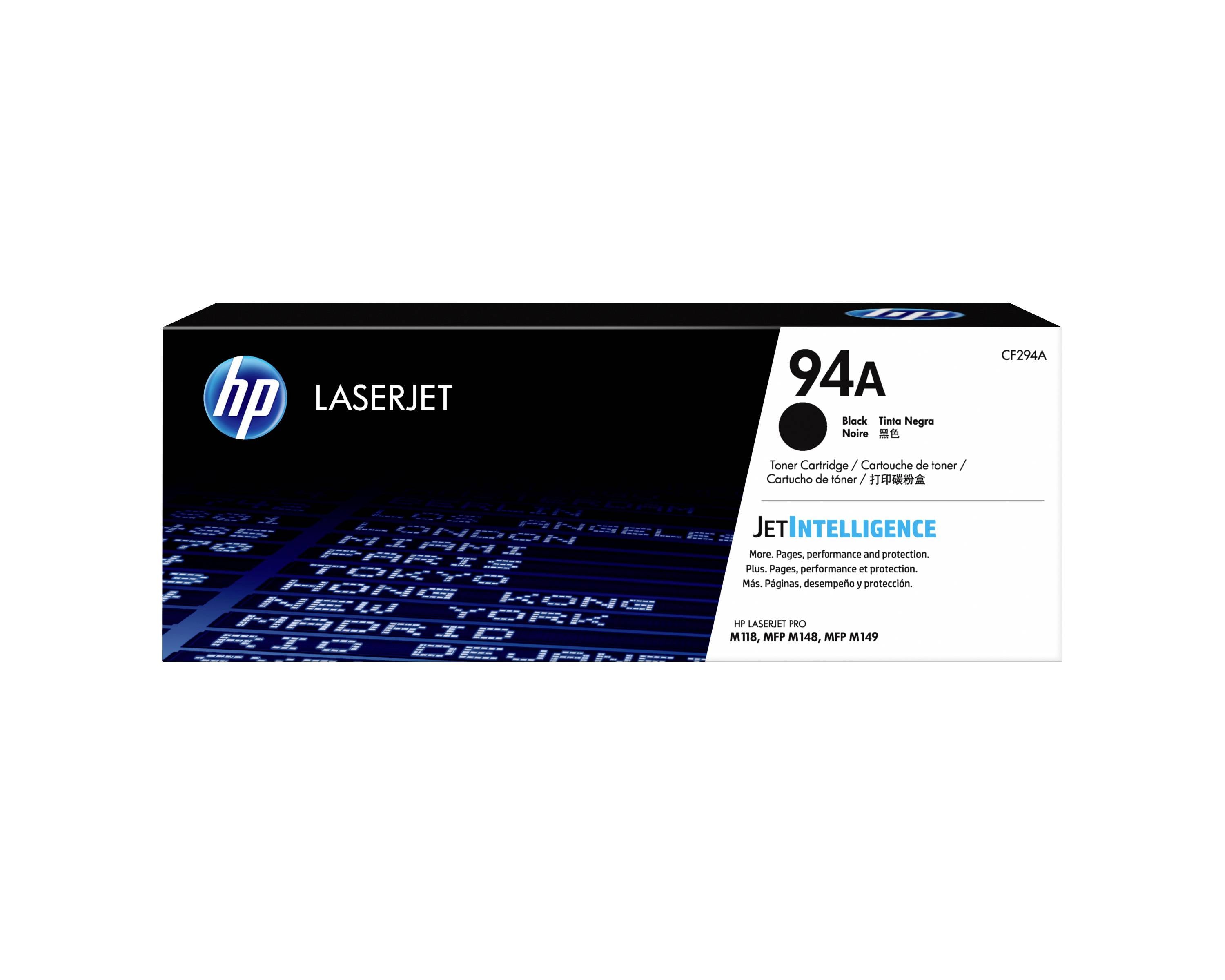HP LaserJet 94A zwarte tonercartridge doos, gelabeld 'Jet Intelligence' en compatibel met M118, M148 en M149 printers.