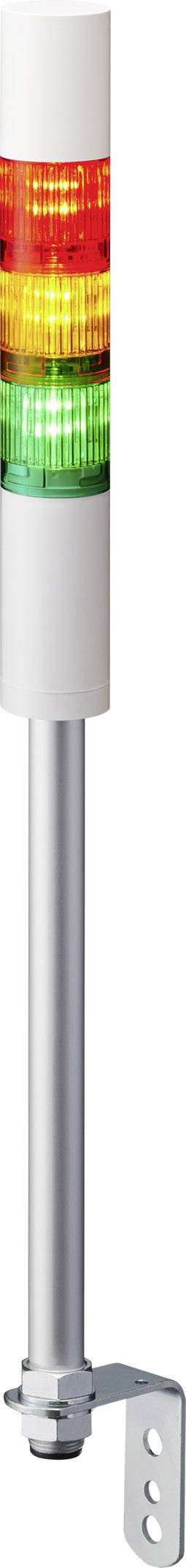 Verkeerslicht met drie verlichtende kleuren: Rood bovenaan, Geel in het midden, Groen onderaan; geeft status of signaal aan.