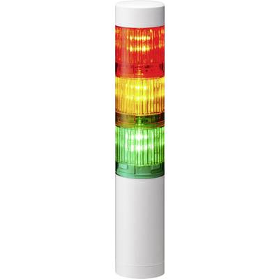 Een verkeerslicht met verlichte rode, gele en groene segmenten boven elkaar, typisch gebruikt voor signalering of statusweergave.